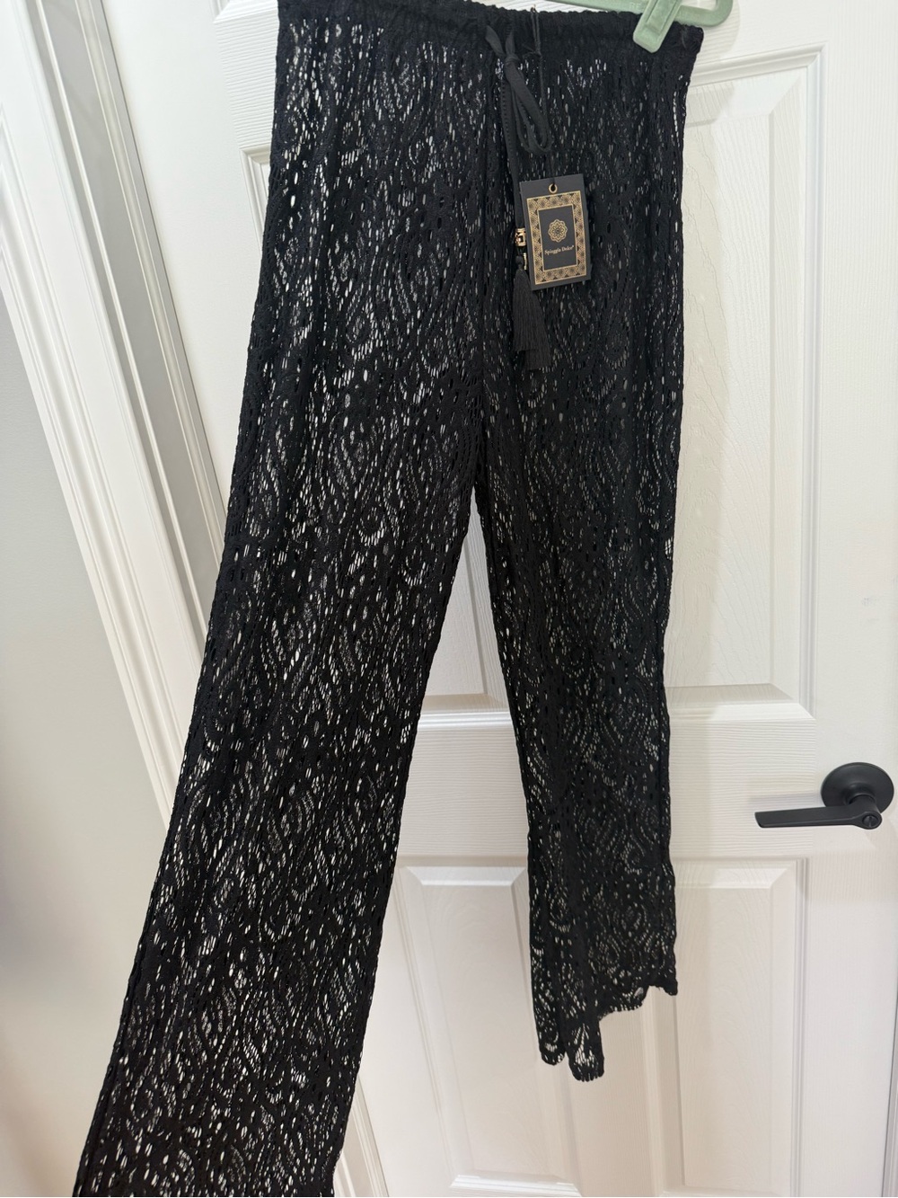 Black Lace crochet Wide-Leg Pants